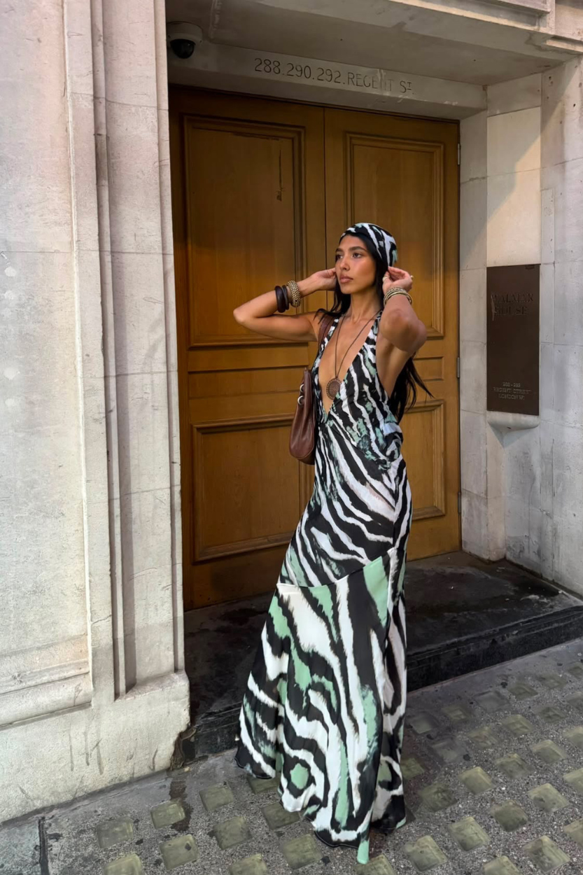 leni maxi dress Zebra Print King Charles Makes Unexpected Horse Racing with a long Color:Cool Yellow - Summer / Winter