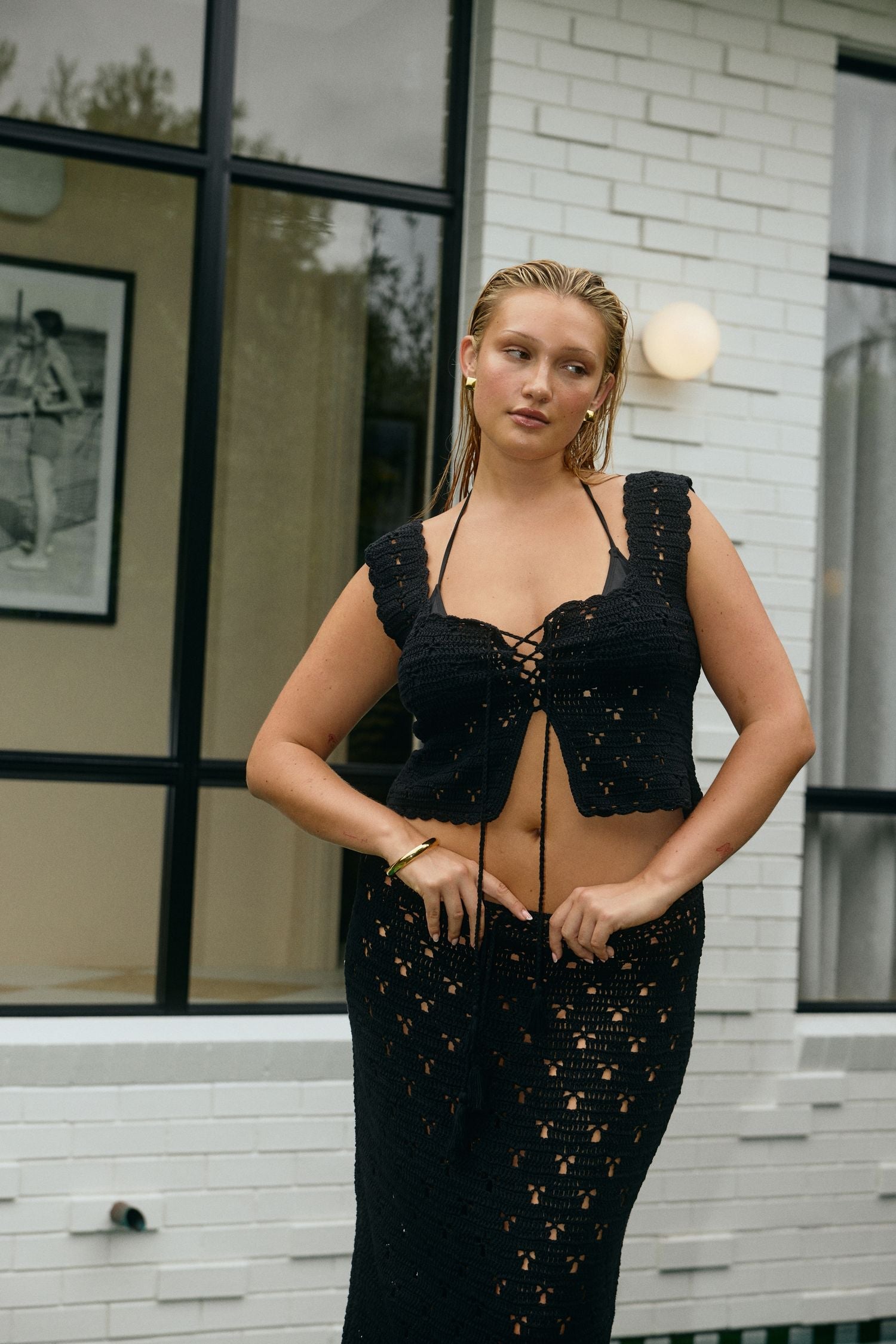 Zara Crochet Corset Top Noir - Isabelle Quinn