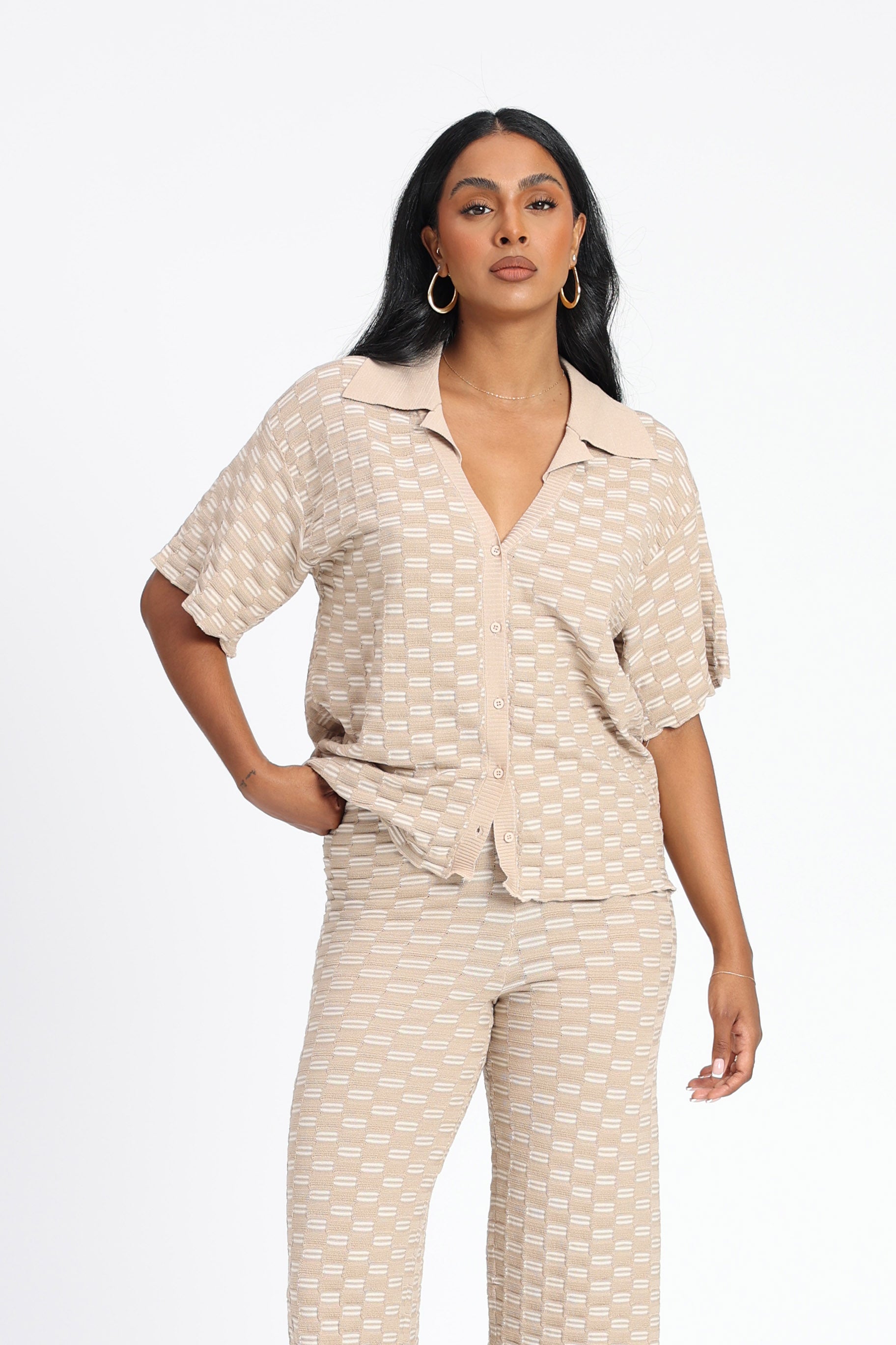 Bailee Knit Button Up Latte - Isabelle Quinn